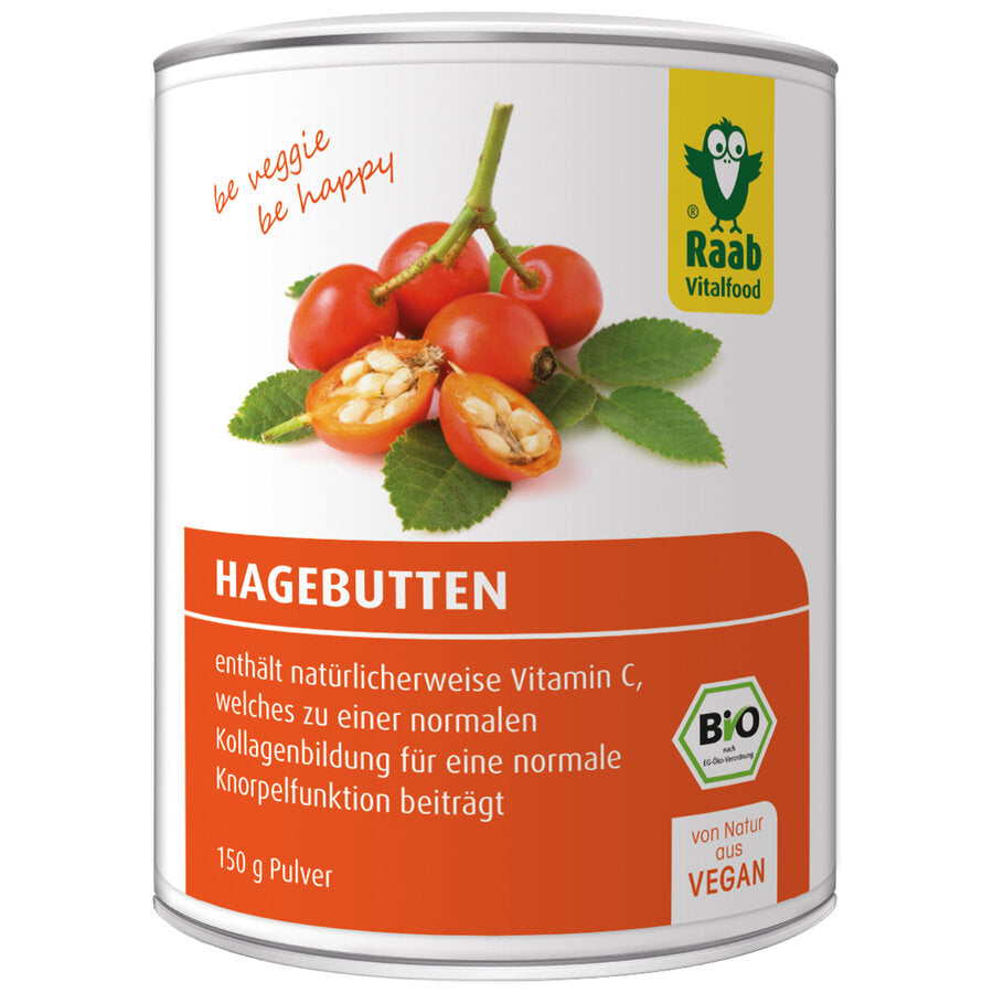 Raab Bio HageButtenpulver contains the best of the fruit shells and the cores of the AP-4 rose hips. This high -quality variety comes from the Chilean highlands and is grown in rural areas in southern Chiles. Their fruits are characterized by their content of vitamin C. Vitamin C contributes to normal collagen formation for normal cartilage function. The rose hip fruits are Erntesegen during the optimal maturity level.