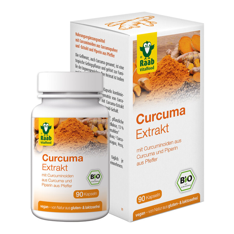 The yellow root, also called curcuma, is a tropical mountain plant and belongs to the family of ginger family. Her home is India and Southeast Asia. Curcuma naturally contains the secondary plant substance curcumin, which gives the plant the yellow -orange color. Raab Bio Curcuma Extract Capsules combine the valuable ingredients of curcuma roots and pepper in their natural plant matrix with curcuma extract with a standardized curcumin content.