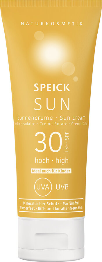 Well retracting, rich consistency with high sun protection. Ideal also for children. 100 % natural mineral sun protection based on zinc oxide. Reliable immediate protection before UVA and UVB radiation with waterproof effect. Free of aluminum and perfume. Very well tolerated for all skin types. The contained skin barrier-efficiency complex supplies the skin with intensive care. Biologically easily degradable, to protect the environment. Riff and coral-friendly.