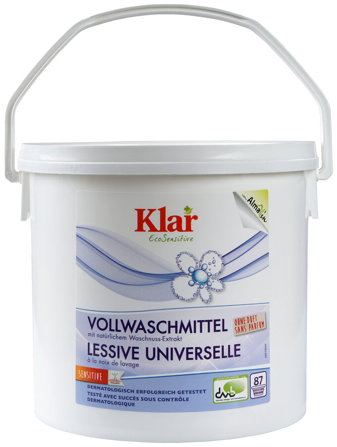 Clearly fully detergent with a natural load extract is suitable for white and color-right laundry for washing temperatures from 30 ° C to 95 ° C. Without fragrances, therefore particularly suitable for allergy sufferers.