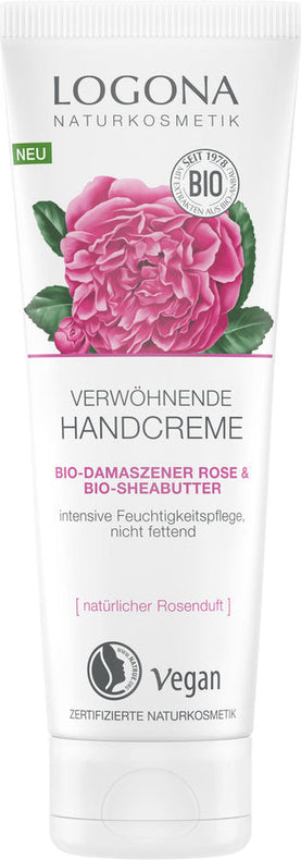 Logona pampering hand cream bio-damascener rose & organic shore, 75ml - firstorganicbaby