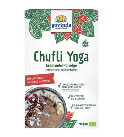 Chufli Yoga brings a touch of exoticism to the breakfast table: fine coconut flour, banana flakes and sweet dates make it a real breakfast enjoyment! Chufli Yoga is naturally gluten -free, lactose -free and vegan.