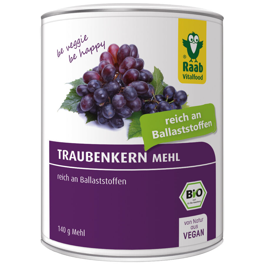 Raab organic grape seed meal is made from the press cake of unolked grape seeds. The press cake is created when the cold pressing of kernels of sun -ripened grapes. Grape seed meal is rich in fiber.