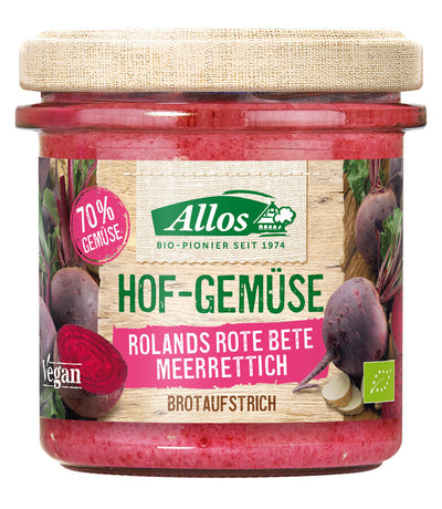 Roland's beetroot horseradish courtyard spread combines beetroot with a fine horserado note. Selected spices complete this organic spread and make your breads into delicious little meals