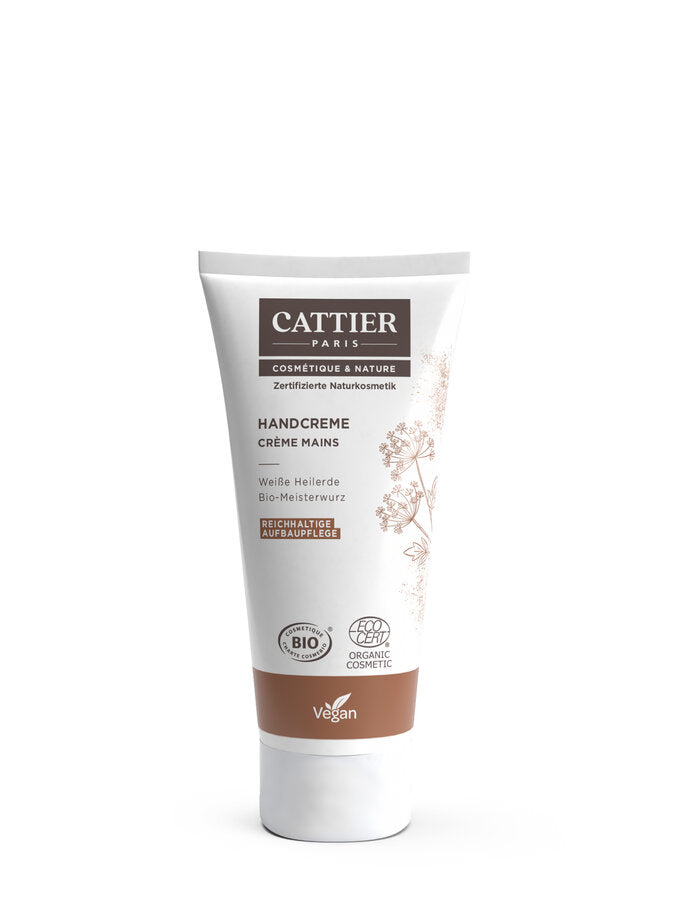 The hand cream with organic master root and white healing earth donates regenerating care and protection thanks to its rich formula. Dry skin becomes delicate and smooth due to the intensely nourishing and soothing cream and is thus optimally protected against drying out, harmful environmental influences and cold.