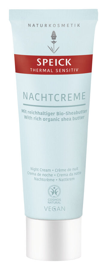 Regulating night cream with the power of the silica -contained thermal water from snake pool. The pampering texture with a highly active active ingredient complex contains concentrated algae extract to optimize skin balance, moisturizing bio-aloe vera-gel, rich organic shea butter and protective organic camelia oil. The rich night cream regulates the skin overnight and provides a comfortable skin feeling. Also ideal as a rich day cream. With fine-fruity fragrance.