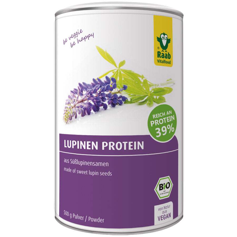 Raab Bio Lupine protein is made from the seeds of the lupine, a protein -rich legate, whose home is in the Mediterranean. It has a protein content of 39 %. It also has a high content of unsaturated fatty acids. This high -quality vegetable protein source fits wonderfully in smoothies, mueslis, protein shakes, soups, sauces and desserts. Proteins contribute to the increase and preservation of muscle mass and the preservation of normal bones.