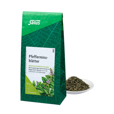 Menthae Piperitae folium for cramp-like symptoms in the gastrointestinal area as well as the gallbladder and biliary tract