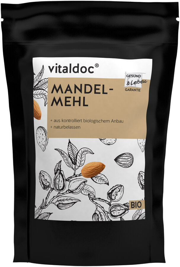 Organic almond flour + from controlled organic cultivation + natural breeds Almonds belong to the basic foods and can be integrated almost unlimited in a basic diet. Almonds contain high quality protein; Many unsaturated fatty acids and minerals (magnesium, phosphorus, potassium, calcium).