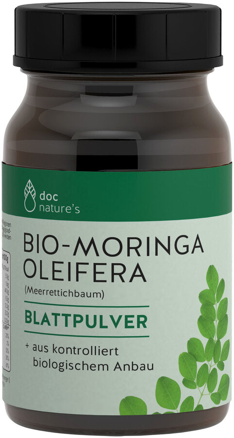 Bio-Moringa Oleifera (horseradish tree) leaf powder + from controlled organic cultivation + gluten-free, lactose-free + yeast-free + vegan