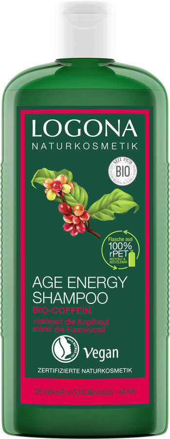 The Logona Age Energy Shampoo Bio-Caffein Vitalizes the scalp and the hair roots of energy-free, thinner hair. The natural energy formula with organic caffeine, bio-goji-berry and organic granana extract as well as a nourishing betain helps to promote hair growth with regular use.