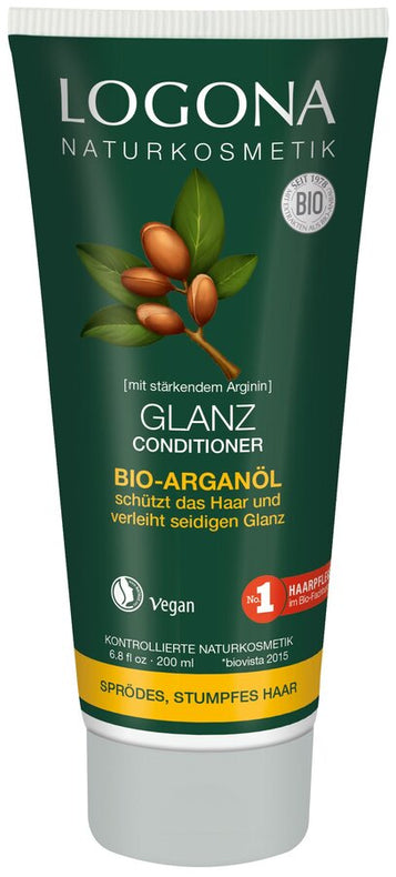 The Logona Gloss Conditioner organic argan oil protects brittle, dull hair and gives it back to silky shine. The natural gloss formula with organic argan, bio-apricot and organic disc inchi oil as well as natural betaine maintains hair smoothly and optimizes the hair structure. Valuable natural oils ensure easy combability.