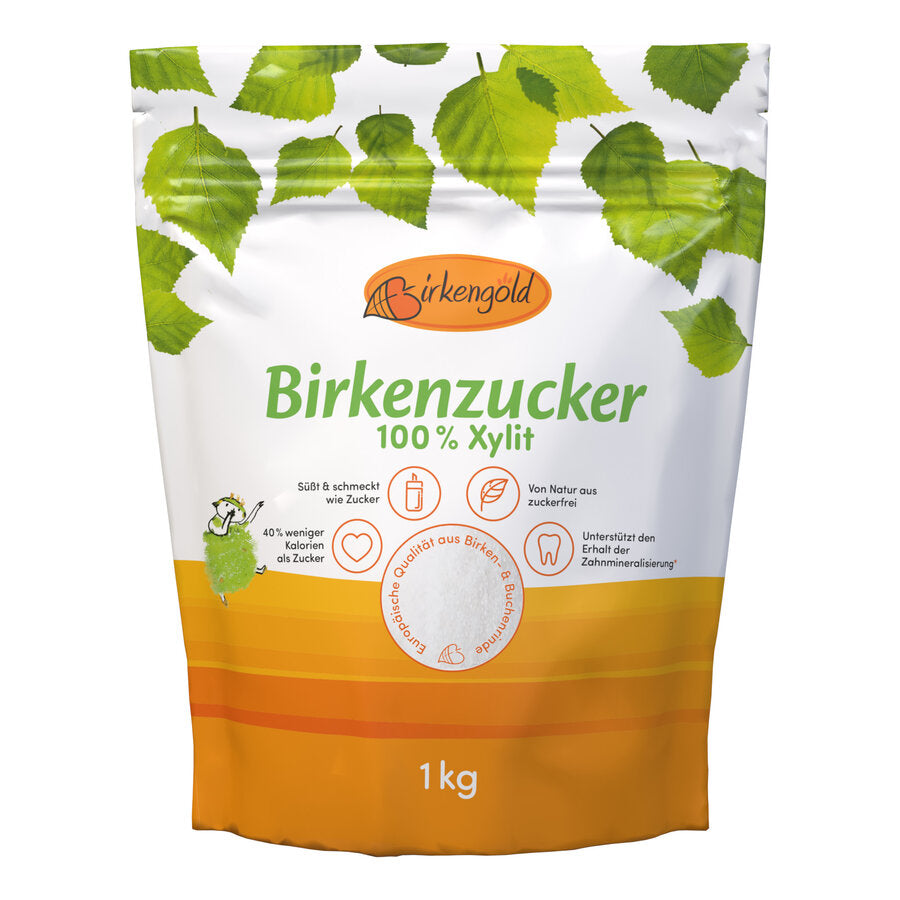 Pure Finnish xylitol of selected quality! Birkengold® Xylitol - also known as birch sugar - consists of pure Finnish xylitol selected quality. The 1 kg bag is re -lockable, can be set up well and the birch gold can simply be emptied. Birkengold® Xylitol is just as cute and tastes like sugar, but has a variety of positive properties.