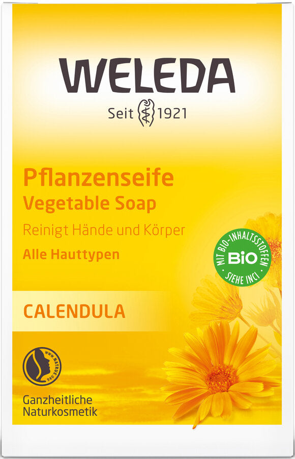 The Weleda Calendula plant soap is made from pure vegetable oils from controlled organic cultivation and with valuable plant extracts and is suitable for sensitive skin. The plant extracts from Calendula, chamomile and the Iris root stick not only have a mild cleaning, but also gently nourishing. Tip ideal and mild cleaning for the delicate children's skin or suitable for frequent hand washing.