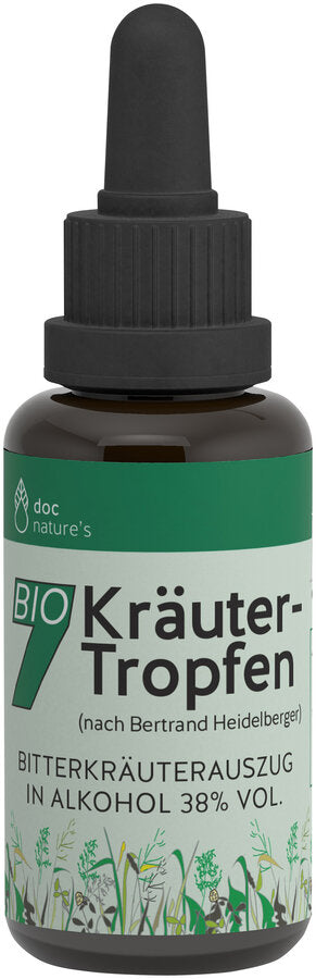 Bio 7 herb drops (according to Bertrand Heidelberger) + bitter herbal extract in alcohol 38 % Vol. + From 7 different natural herbs + from controlled organic cultivation