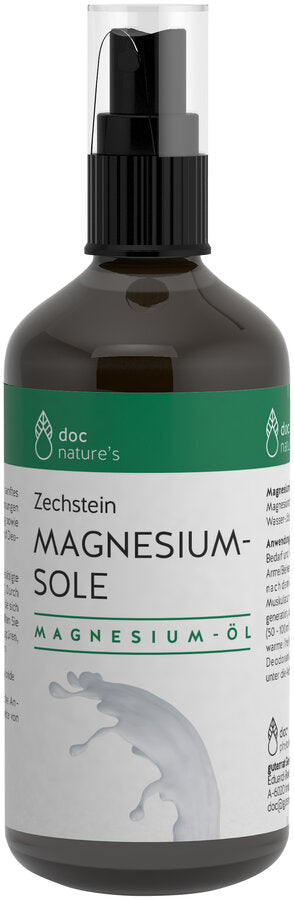 Zechstein Magnesium-Sole Magnesium oil is suitable as a gentle massage oil for care for tension and high muscle stress as well as as a bathing additive and mouthwash and deodorant. Magnesium-Sole is a highly saturated magnesium chloride solution (31%). Due to her high level of saturation, she feels slightly oily when applying.