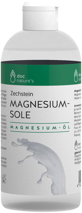 Zechstein Magnesium-Sole Magnesium oil is suitable as a gentle massage oil for care for tension and high muscle stress as well as as a bathing additive and mouthwash. Magnesium-Sole is a highly saturated magnesium chloride solution (31%). Due to her high level of saturation, she feels slightly oily when applying.