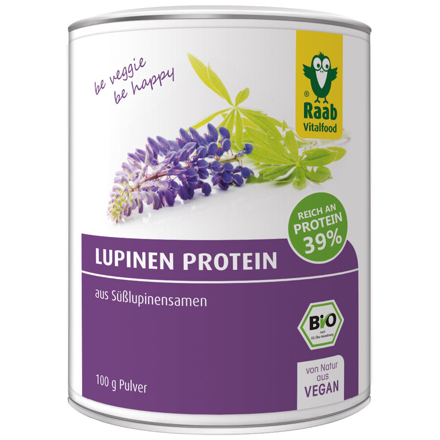 Raab Bio Lupine protein is made from the seeds of the lupine, a protein -rich legate, whose home is in the Mediterranean. It has a protein content of 39 %. It also has a high content of unsaturated fatty acids. This high -quality vegetable protein source is particularly interesting for athletes, vegans, vegetarians and flexitarians and fits wonderfully in smoothies, mueslis, protein shakes, soups, sauces and desserts.