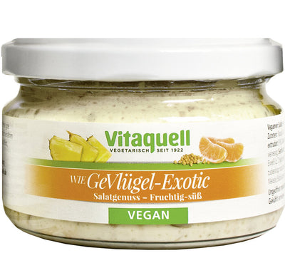 Finely seasoned with pineapple and mandarins, the vitaquell gevlügel-exotic salad offers a varied alternative for vegans and everyone who wants to enjoy meatless.