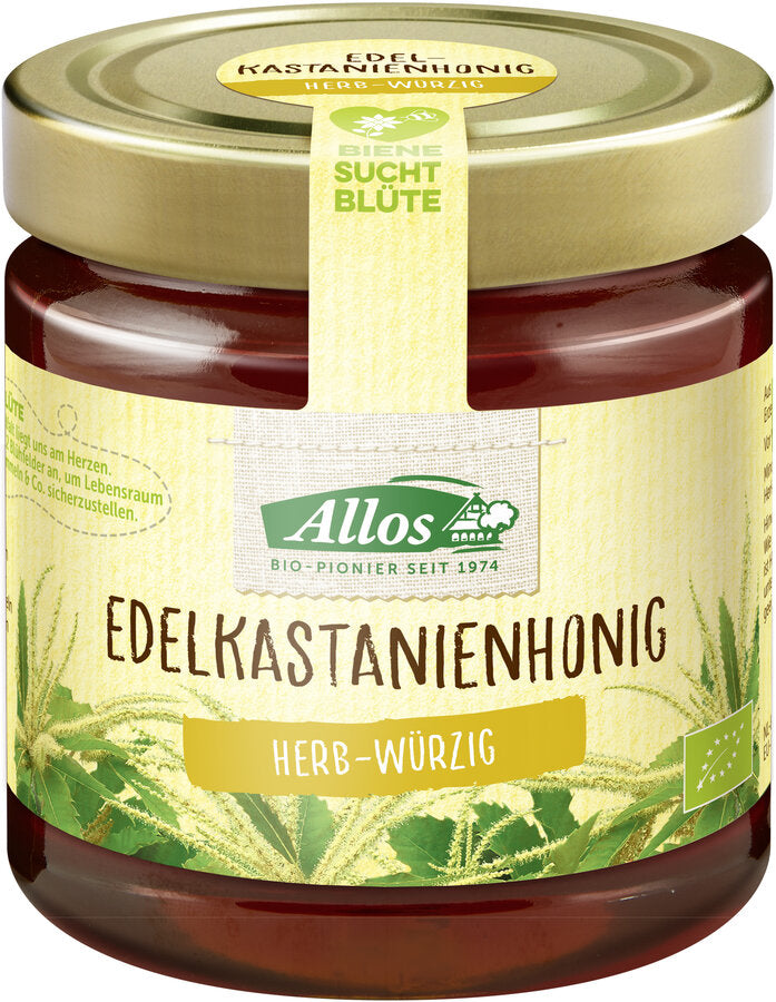 The dark bio-nozzle chestnut honey from Allos is characterized by a grade-typical note and a fine tart to some bitter taste and is therefore delicious to cheese or sweet of dips.
