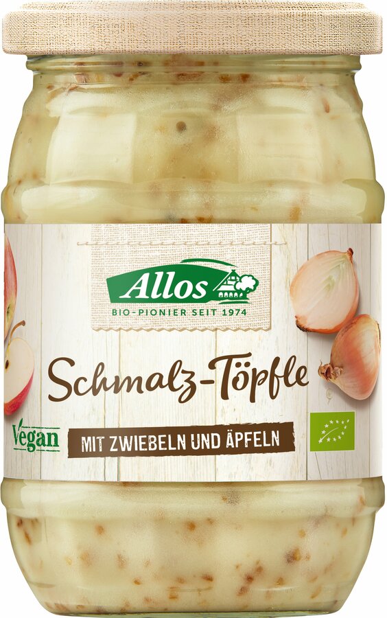 Allos Schmalz-Töpfle is a purely vegetable alternative to lard, refined with apples and onions. Unmistakably tasty, versatile and ideal for the vegan lifestyle.