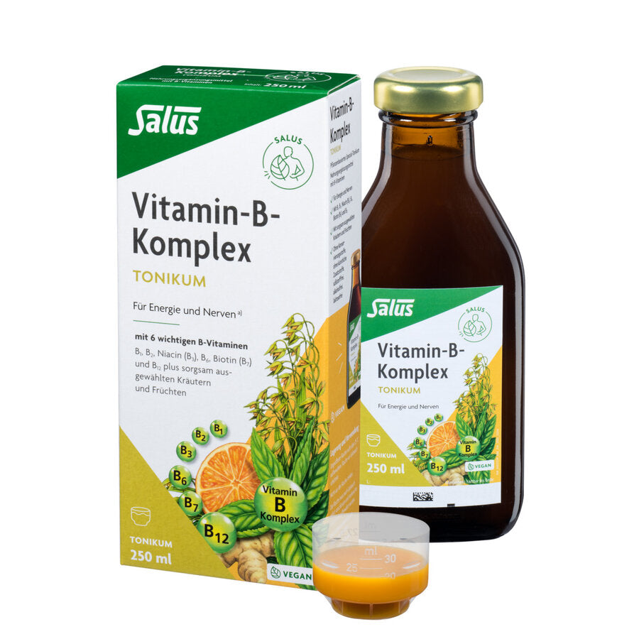 For energy and nerves with 6 important B vitamins B1, B2, Niacin (B3), B6, Biotin (B7) and B12 Plus carefully selected herbs and fruits