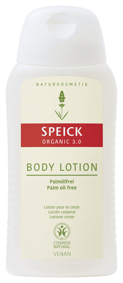 Palm oil -free body lotion. Spoils the skin with moisture, absorbs quickly. The minimalist recipe is focused on the essentials, which minimizes the allergy potential. Bio-rye ferment from Germany donates moisture and stabilizes the natural skin barrier. With the unique extract of the high alpine Speick plant (KBW). Organic 3.0: Palm oil -free recipe. Light bio -degradability. Circulatory texture & packaging from renewable raw materials.