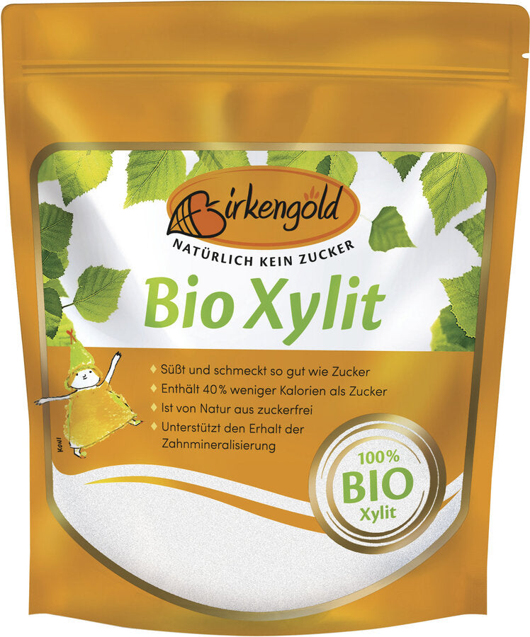 From biological agriculture! The Birkengold® Bio Xylit refill bag is filled with 500 grams of purely organic xylitol selected quality. The bag is re -lockable, can be set up well and the bio xylitol can simply be emptied. The ideal size for baking, boiling down jams and for desserts. Birkengold® Bio Xylitol is just as cute and tastes like sugar, but has a variety of positive properties.