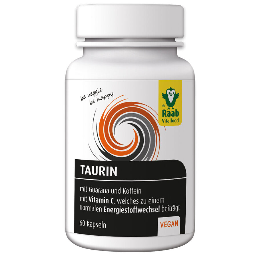 The name Taurin is derived from the Greek word for bull (Tauros = bull). Raab Taurin capsules contain vegan taurine and also guarana, caffeine and vitamin C. Vitamin C contributes to reducing fatigue and fatigue and a normal energy metabolism.