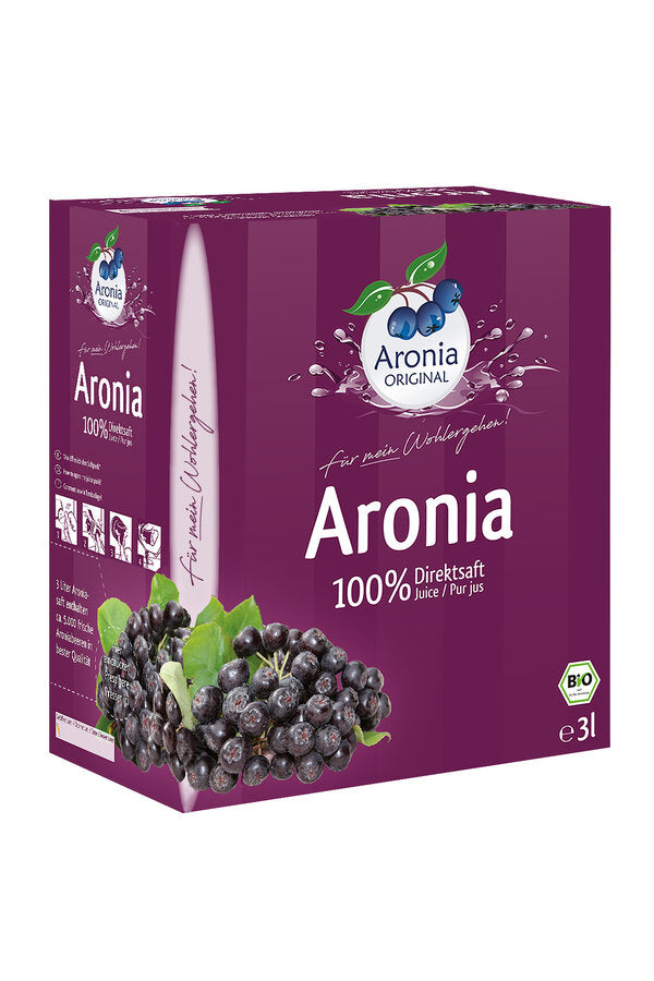 Bio aronia juice direct juice in the practical weekly ration (with a drinking amount of 100 ml) in selected organic quality is pressed directly and can therefore also bear the name of direct juice. It contains no additives, such as preserving,- color,- and flavorings (according to law). The organic seal ensures the best processing of high-quality raw materials. The gentle workmanship is another quality of quality. Open even without cooling for 3 months (by bag-in-box system).