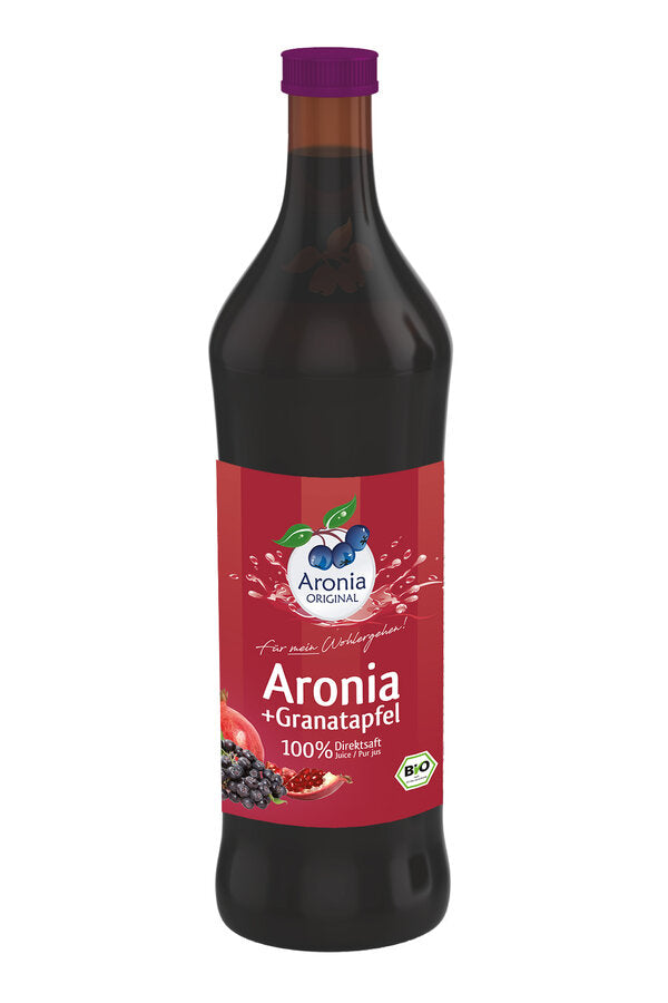 Organic Aronia pomegranate juice in the practical weekly ration (with a drinking amount of 100 ml) in selected organic quality is pressed directly and can therefore also bear the name of direct juice. It contains no additives, such as preserving,- color,- and flavorings (according to law). The organic seal ensures the best processing of high-quality raw materials. The gentle workmanship is another quality of quality.