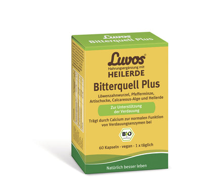 Luvos Bitterquell Plus is a certified organic dietary supplement with calcium to support digestion. For Luvos Bitterquell Plus, the healing earth is combined with the bitter fabrics of artichoke, peppermint and dandelion root that has been tried and tested for generations. The digestive mineral contain calcium, which contains organic Calcareous algae, contributes to the normal function of digestive enzymes and can support a healthy digestive function.