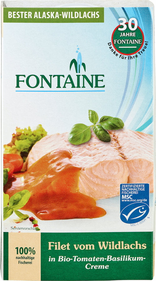 Fontaine Wildlachs-Filet in Bio-Tomaten-Basilikum-Creme, 200g - firstorganicbaby