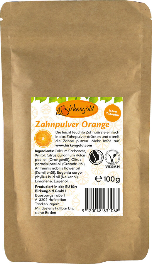 Birkengold® tooth powder orange refill bag, 100g - firstorganicbaby