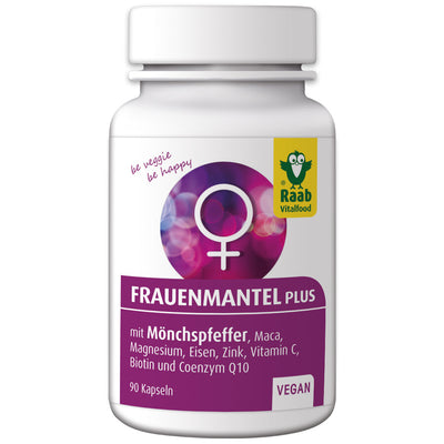 Raab Frauenmantel Plus combines excerpts from women's mantle and monk pepper fruit. The iron it contains contributes to a normal formation of red blood cells and hemoglobin. Magnesium and biotin contribute to a normal function of the psyche. Biotin contributes to the preservation of normal hair, skin and mucous membranes. Zinc contributes to normal fertility and reproduction.