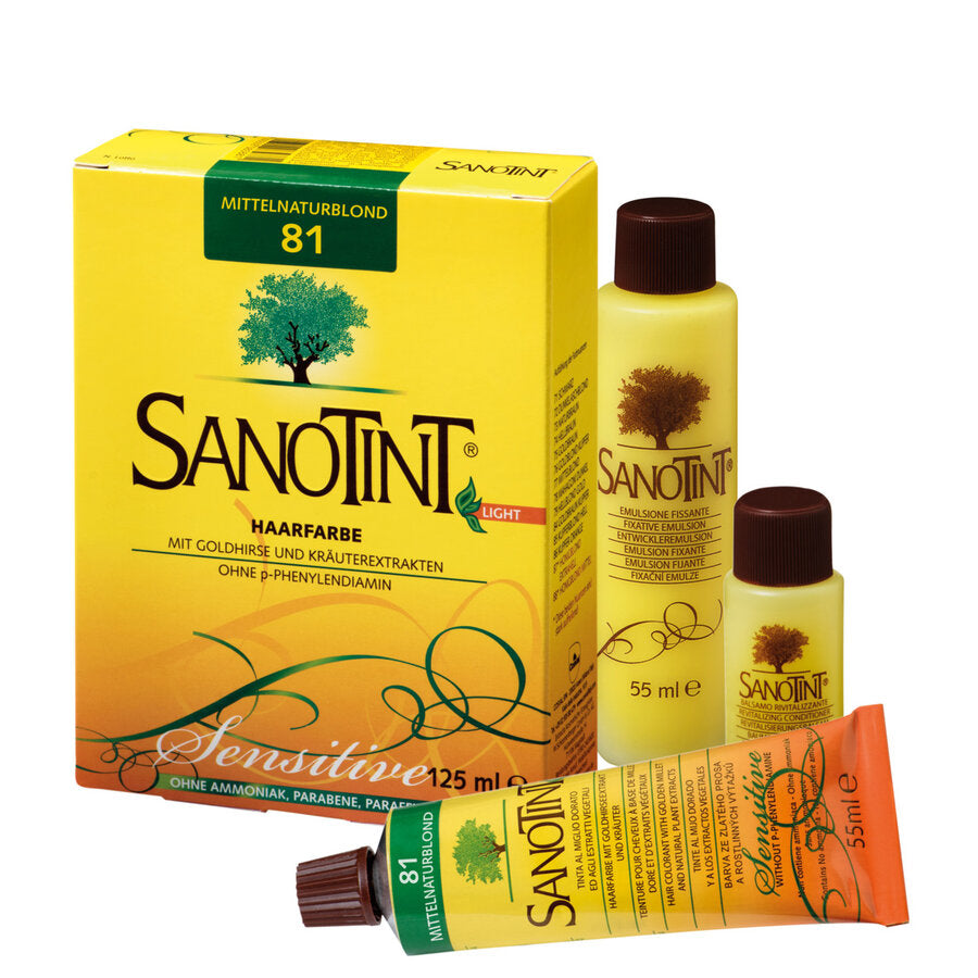 Sanotint® hair color with gold deer and herbal extracts, the natural oxidation hair color with the valuable extract from the gold brain - without p -phenylendiamine - combines coloring with maintenance and gives the hair a natural look and silky shine.
