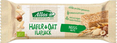 Rich of fiber and alternatively sweetened, the robust allos oat flapjack is a full snack for in between. Of course delicious with roasted almonds and hazelnuts.