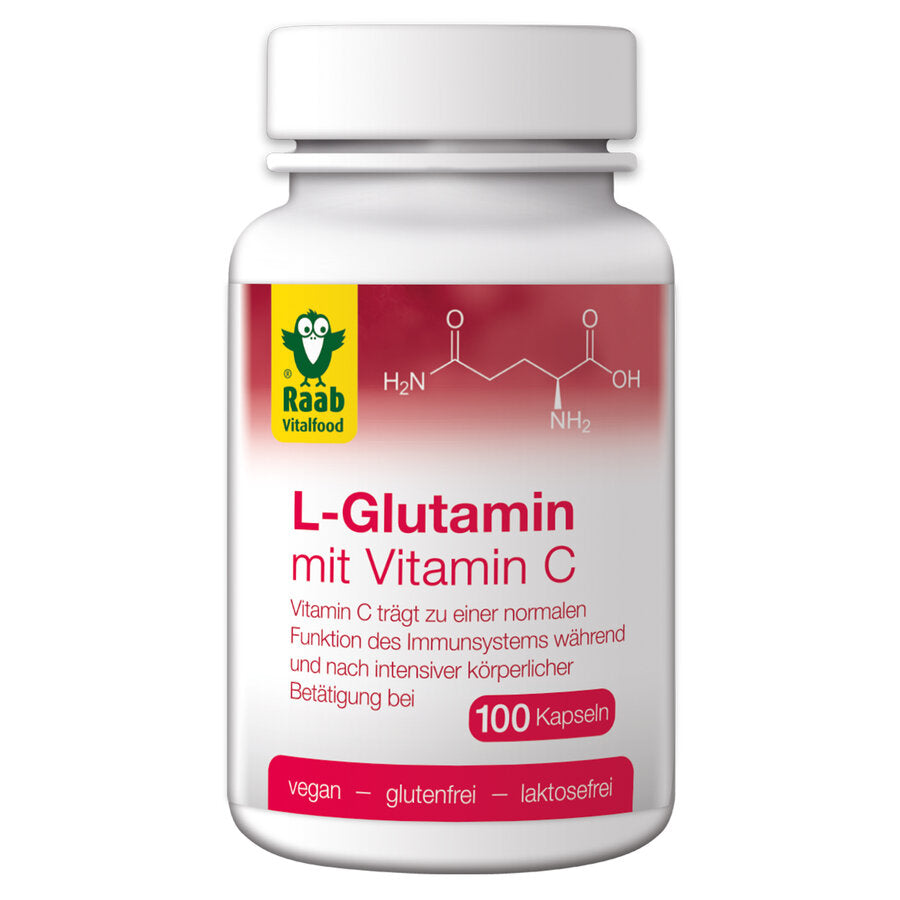 Glutamine is an amino acid. For the RAAB L-glutamine capsules, only L-glutamine is used, which is obtained from corn by fermentation. Vitamin C contributes to a normal function of the immune system during and after intensive physical activity.