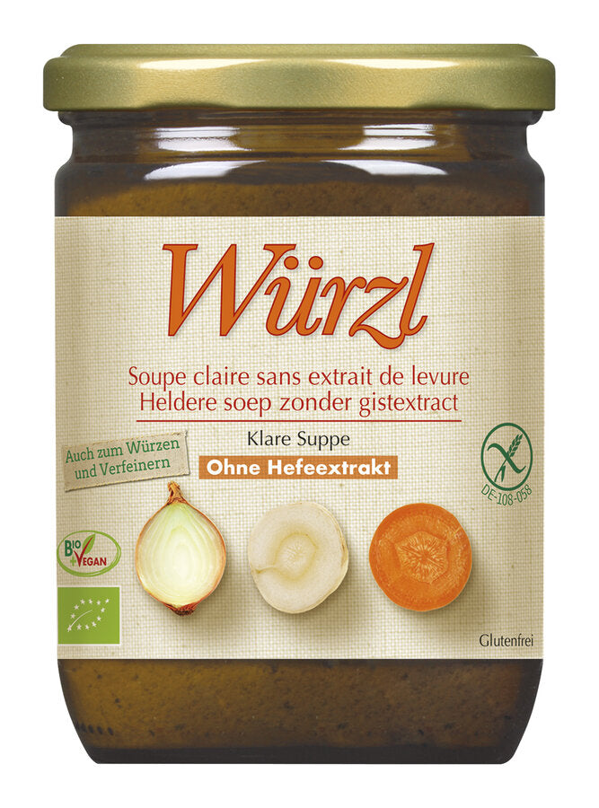Würzl clear soup yeast free würzl can be used universally, e.g. B. as a fine drinking broth and for seasoning and refining soups, vegetables and many other dishes. The yeast-free brewing of Eden are available in addition to the containers of glass, refill bags and cubes, also in the 10 kg bucket.