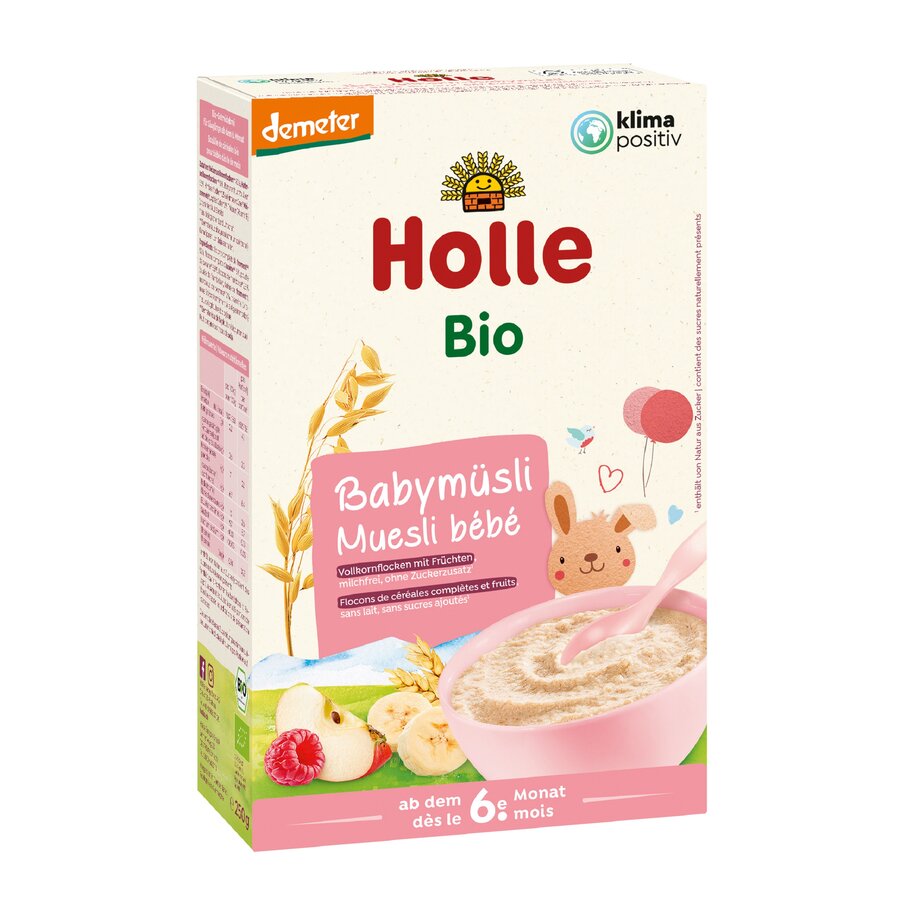 Babies very mueslis offers diversity for breakfast with various types of grain and fruit in 100% organic quality. For a varied diet from the start. Usable as a grain milk porridge, milk-free porridge, porridge with fruit.
