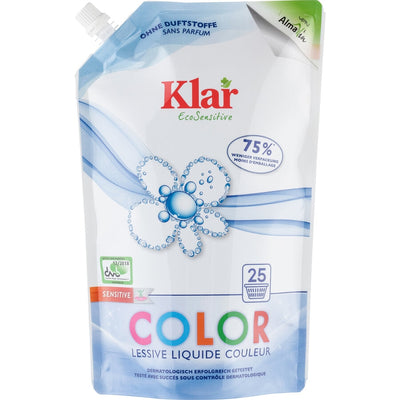 Clearly Eco sensitive color detergent washes colored and colorful at 30 ° C to 60 ° C fiber low and ensures permanent color brilliance. Without enzymes. Without fragrances, therefore particularly suitable for allergy sufferers.
