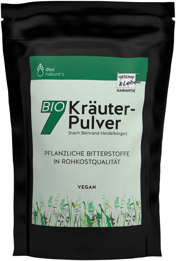 Bio 7 herbal powder (according to Bertrand Heidelberger) + vegetable bitter fabrics in raw food quality + from 7 different natural herbs + from controlled organic cultivation + refill package + vegan