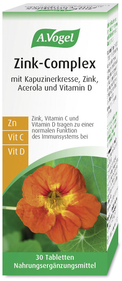 Tablets with fresh nasturtium, zinc, vitamin C from acerola and herbal vitamin D3.