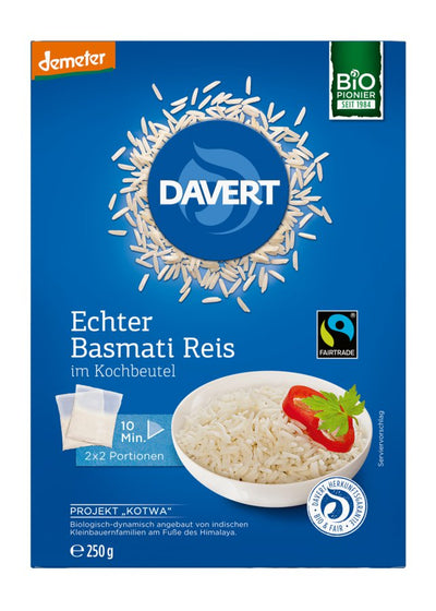 Davert demeter Echter Basmati Reis im Kochbeutel Fairtrade 250g, 250g - firstorganicbaby
