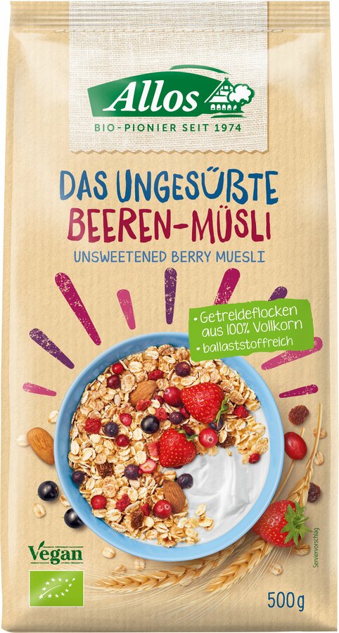 100 % whole grain flakes combined with strawberries, cranberrys and black currants result in a delicious muesli with everything you need for a good start to the day. The lovingly developed recipe is rich in fiber and does not require any added sugar.