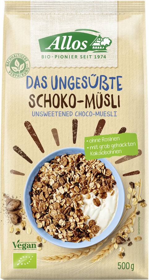100% whole grain flakes combined with chocolate cocoa and crunchy cocoa nibs result in a delicious muesli with everything you need for a good start to the day. The lovingly developed recipe is rich in proteins and does not require any added sugar.