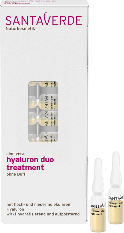 Moisturizing active ingredient concentrate with high and low molecular hyaluron for sensitive skin. Hydrates and polish.