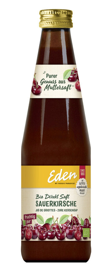 Eden sour cherry juice is obtained from sun -ripened, aromatic sour cherries. - vegan - of nature - from first press - 100% direct juice - pure or mixed a pleasure