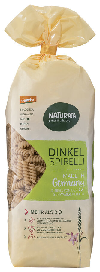 Dinkel spirelli for the finely nutty paste fun.