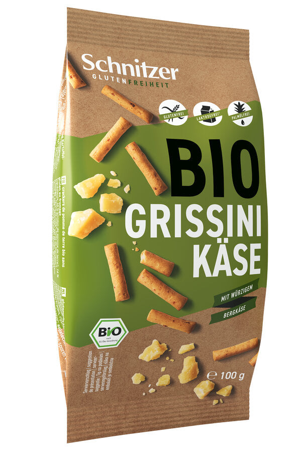 Grissini Cheese (gluten-free bio-biscuits made of potato strength with mountain cheese): The hearty grissinis with mountain cheese should not be missing in any cozy round. This is how snacks are fun!
